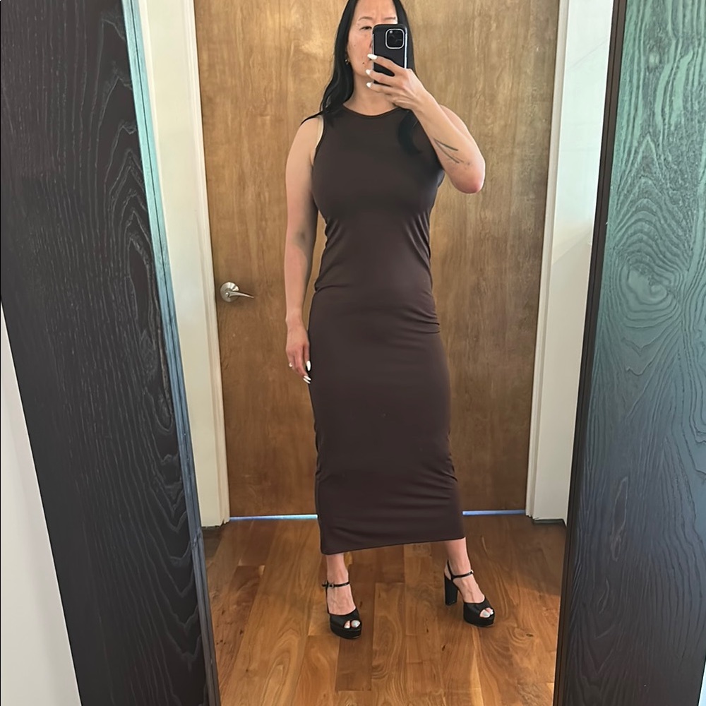 Brown Sleeveless BodyCon Tank Dress